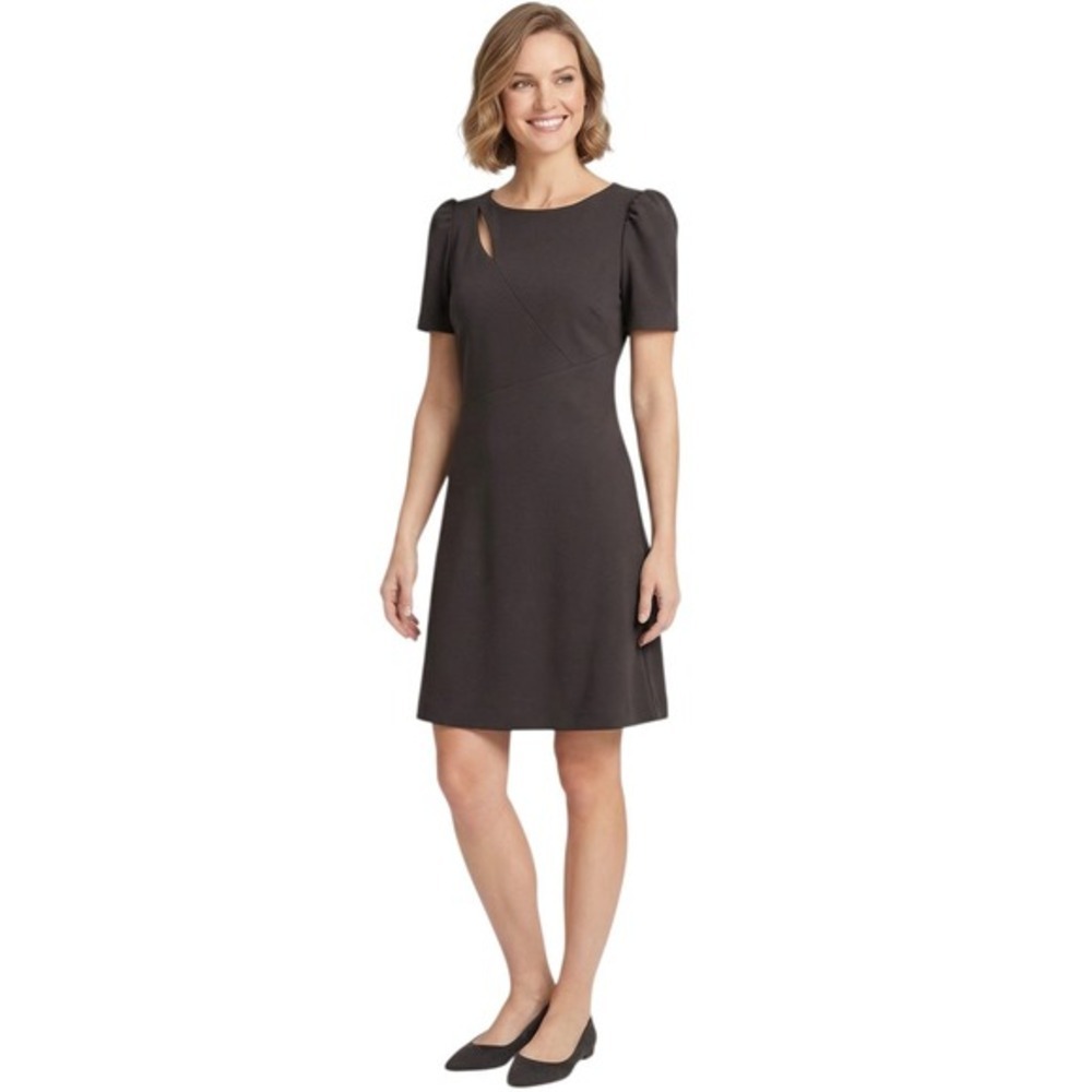 DKNY Women Brown Asymmetrical Cutout Puff Sleeve Sheath Dress Size 10‎